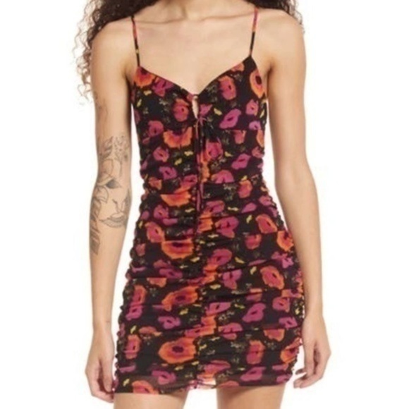 bp Dresses & Skirts - Nordstrom Bp Keyhole Mesh Mini Dress Black Bombshell Floral Small NWT